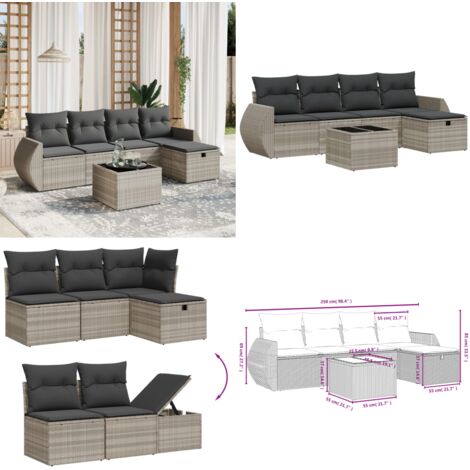 Set Divano da Giardino 6pz con Cuscini Grigio Chiaro Polyrattan - Poltrona da giardino - Tavolo da giardino