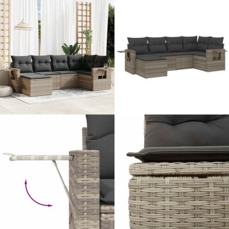 Set Divano da Giardino 6pz con Cuscini Grigio Chiaro Polyrattan - Poltrone da giardino - Cuscini da giardino