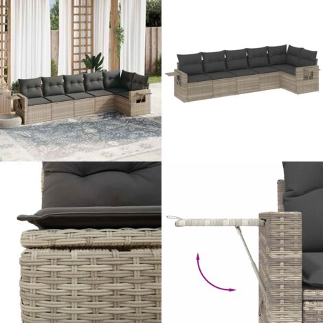 Set Divano da Giardino 6pz con Cuscini Grigio Chiaro Polyrattan - Poltrone da giardino - Cuscini da seduta