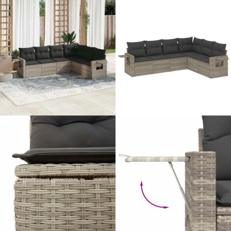 Set Divano da Giardino 6pz con Cuscini Grigio Chiaro Polyrattan - Poltrone da giardino - Cuscini da seduta