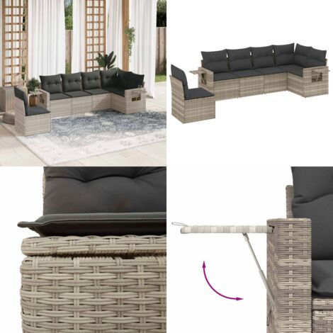 Set Divano da Giardino 6pz con Cuscini Grigio Chiaro Polyrattan - Poltrone da giardino - Cuscini da seduta