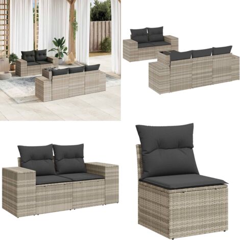 Set Divano da Giardino 6pz con Cuscini Grigio Chiaro Polyrattan - Poltrone da giardino - Tavolo da giardino