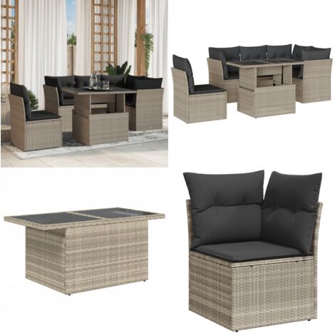 Set Divano da Giardino 6pz con Cuscini Grigio Chiaro Polyrattan - Sedute da esterno - Tavolo da giardino