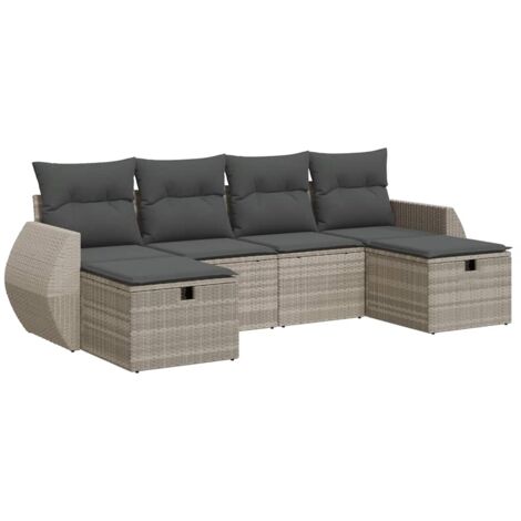 Set Divano da Giardino 6pz con Cuscini Grigio Chiaro Polyrattan vidaXL