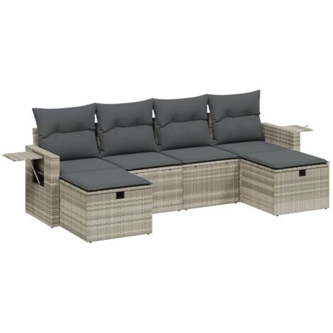 Set Divano da Giardino 6pz con Cuscini Grigio Chiaro Polyrattan vidaXL