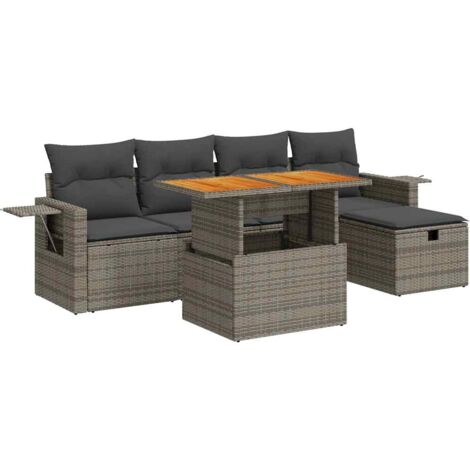Set Divano da Giardino 6pz con Cuscini Grigio Polyrattan Acacia vidaXL