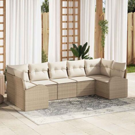 Set Divano da Giardino 7 pcs Beige e bianco Poly Rattan vidaXL