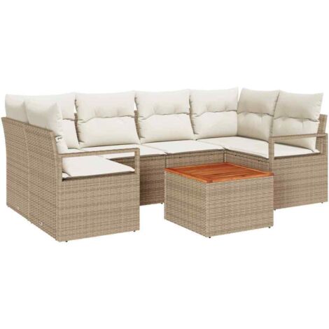 Set Divano da Giardino 7 pcs Beige e bianco vidaXL