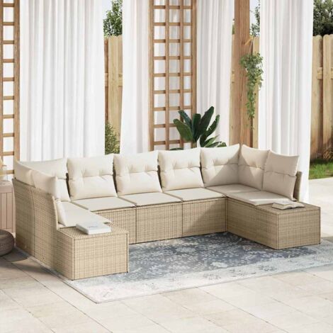 Set Divano da Giardino 7 pcs beige e panna Poly Rattan vidaXL