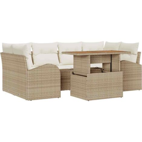 Set Divano da Giardino 7 pcs Beige Poly Rattan vidaXL