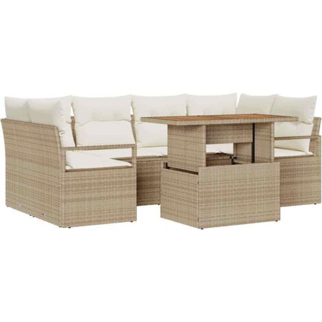 Set Divano da Giardino 7 pcs Beige Poly Rattan vidaXL