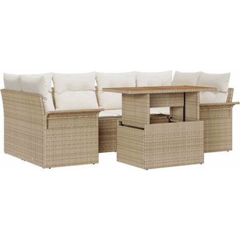 Set Divano da Giardino 7 pcs Beige Poly Rattan vidaXL