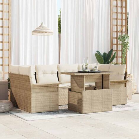Set Divano da Giardino 7 pcs Beige Rattan in Polipropilene vidaXL