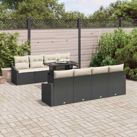 Set Divano da Giardino 7 pcs Nero e crema polyrattan vidaXL