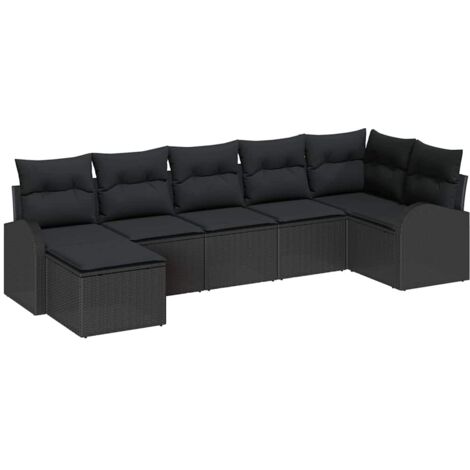 Set Divano da Giardino 7 pcs Nero Poly Rattan vidaXL