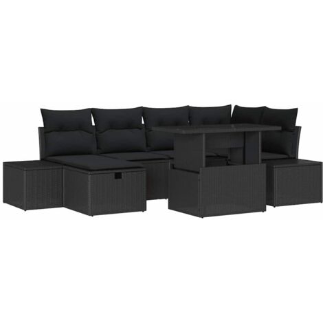 Set Divano da Giardino 7 pcs Nero polyrattan vidaXL