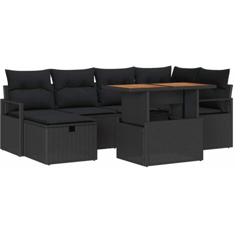 Set Divano da Giardino 7 pcs Nero polyrattan vidaXL