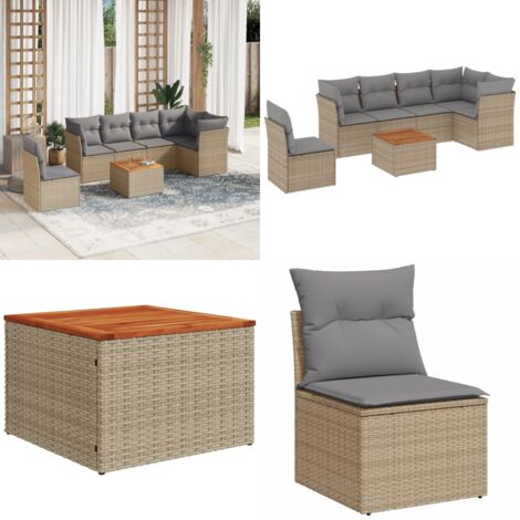 Set Divano da Giardino 7 pz con Cuscini Beige Misto Polyrattan - Sedute da giardino - Tavolo da giardino