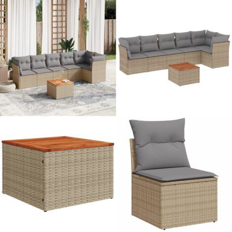 Set Divano da Giardino 7 pz con Cuscini Beige Misto Polyrattan - Sedute da giardino - Tavolo da giardino