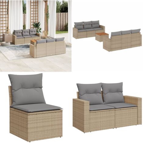 Set Divano da Giardino 7 pz con Cuscini Beige Misto Polyrattan - Sedute da giardino - Tavolo da giardino