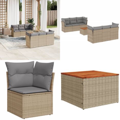 Set Divano da Giardino 7 pz con Cuscini Beige Misto Polyrattan - Sedute da giardino - Tavolo da giardino