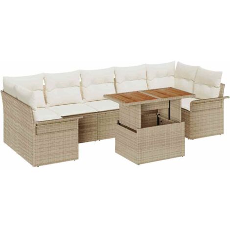 Set Divano da Giardino 8 pcs Beige Poly Rattan vidaXL