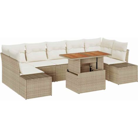 Set Divano da Giardino 8 pcs Beige Poly Rattan vidaXL
