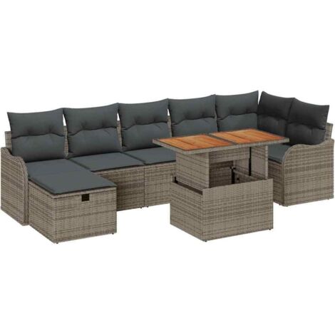 Set Divano da Giardino 8 pcs Grigio Poly Rattan vidaXL