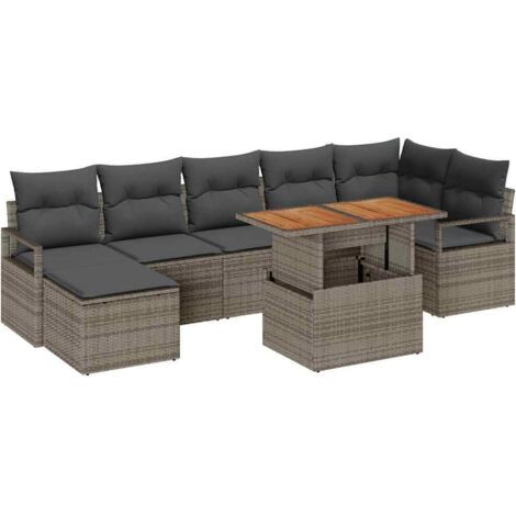 Set Divano da Giardino 8 pcs Grigio Poly Rattan vidaXL