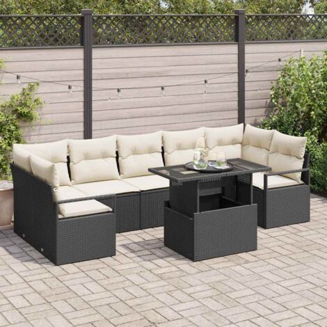 Set Divano da Giardino 8 pcs Nero e crema polyrattan vidaXL