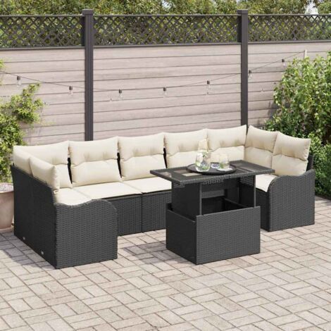 Set Divano da Giardino 8 pcs Nero Rattan in Polipropilene vidaXL