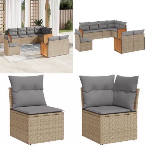 Set Divano da Giardino 8 pz con Cuscini Beige in Polyrattan - Poltrona da giardino - Cuscini da seduta
