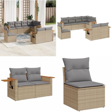 Set Divano da Giardino 8 pz con Cuscini Beige in Polyrattan - Poltrone da giardino - Cuscini da seduta