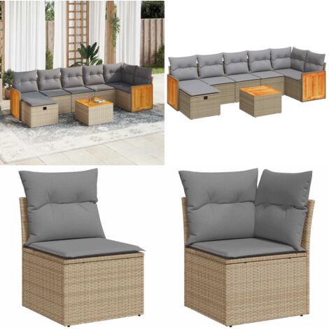 Set Divano da Giardino 8 pz con Cuscini Beige in Polyrattan - Sedute da giardino - Cuscini per seduta