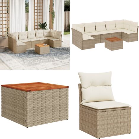 Set Divano da Giardino 8 pz con Cuscini Beige in Polyrattan - Sedute da giardino - Tavolo da giardino