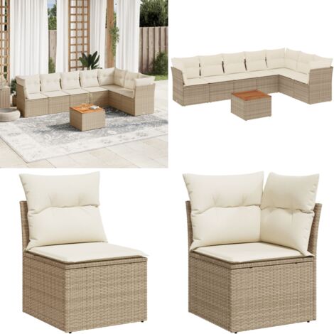 Set Divano da Giardino 8 pz con Cuscini Beige in Polyrattan - Sedute da giardino - Tavolo da giardino
