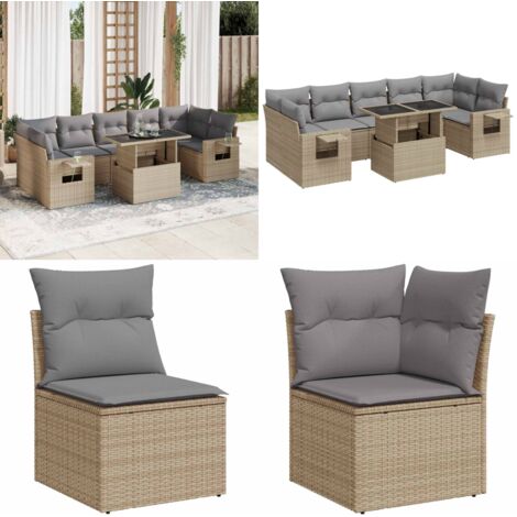 Set Divano da Giardino 8 pz con Cuscini Beige in Polyrattan - Sedute da giardino - Tavolo da giardino