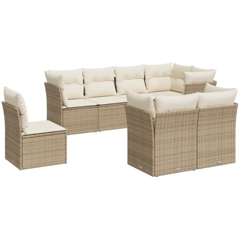 Set Divano da Giardino 8 pz con Cuscini Beige in Polyrattan vidaXL