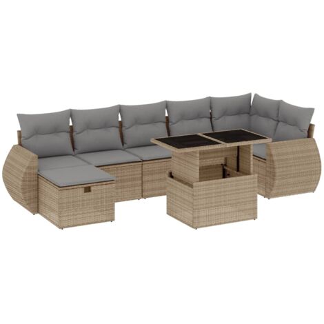 Set Divano da Giardino 8 pz con Cuscini Beige in Polyrattan vidaXL