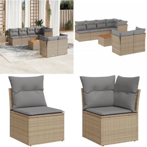 Set Divano da Giardino 8 pz con Cuscini Beige Misto Polyrattan - Sedute da giardino - Tavolo da giardino