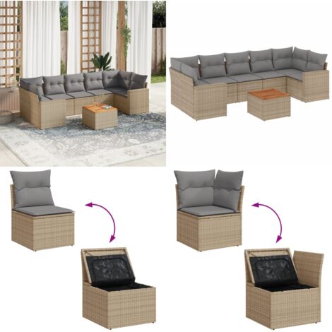 Set Divano da Giardino 8 pz con Cuscini Beige Misto Polyrattan - Sedute da giardino - Tavolo da giardino