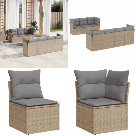Set Divano da Giardino 8 pz con Cuscini Beige Misto Polyrattan - Sedute da giardino - Tavolo da giardino