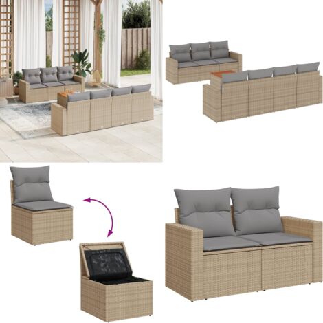 Set Divano da Giardino 8 pz con Cuscini Beige Misto Polyrattan - Sedute da giardino - Tavolo da giardino