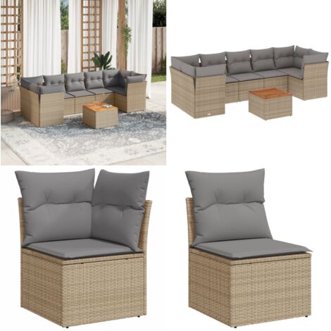 Set Divano da Giardino 8 pz con Cuscini Beige Misto Polyrattan - Sedute da giardino - Tavolo da giardino