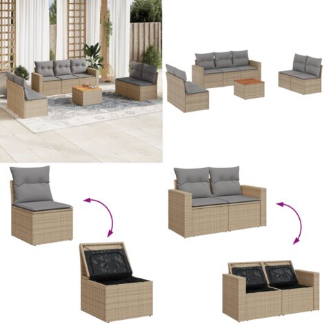 Set Divano da Giardino 8 pz con Cuscini Beige Misto Polyrattan - Sedute da giardino - Tavolo da giardino