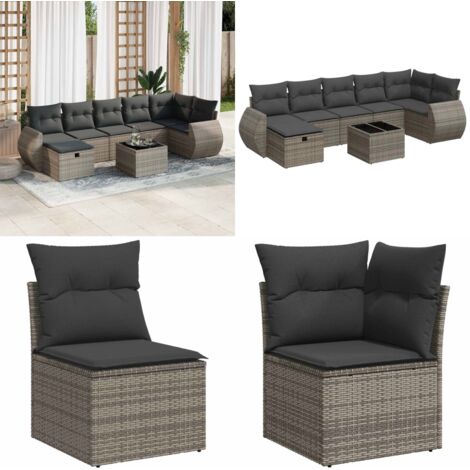 Set Divano da Giardino 8 pz con Cuscini Grigio in Polyrattan - Poltrona da giardino - Seduta da giardino