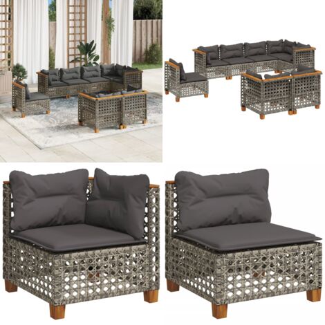 Set Divano da Giardino 8 pz con Cuscini Grigio in Polyrattan - Sedute angolari - Cuscini da seduta