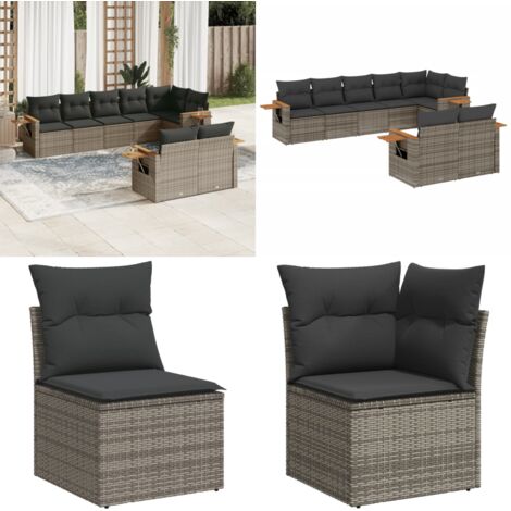 Set Divano da Giardino 8 pz con Cuscini Grigio in Polyrattan - Sedute da esterno - Cuscini da giardino
