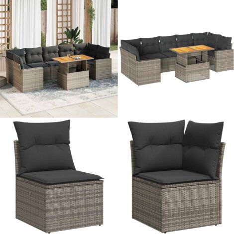 Set Divano da Giardino 8 pz con Cuscini Grigio in Polyrattan - Sedute da esterno - Tavolo da giardino