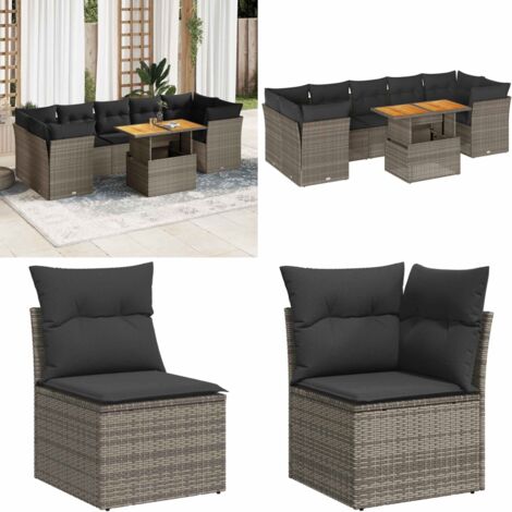 Set Divano da Giardino 8 pz con Cuscini Grigio in Polyrattan - Sedute da esterno - Tavolo da giardino